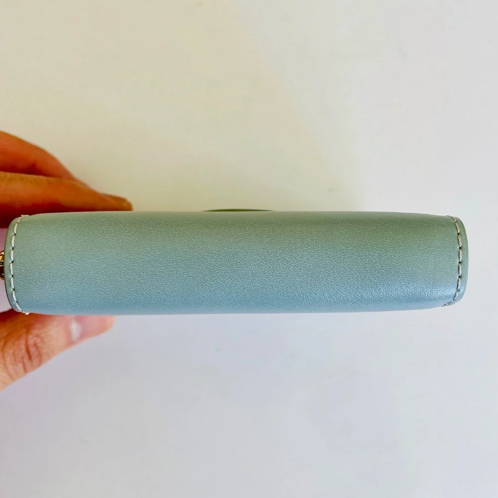 Trussardi Greyhound Logo Light Blue Leather Compact Zip Wallet with Box - Picture 12 of 15